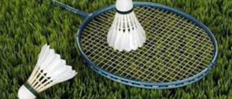 une raquette de badminton avec deux volants posés sur de l'herbe