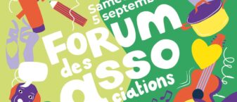détail de l'affiche du forum des associations 2026. autour, ballon de foot, raquette, couture, pour représenter les différentes activités.