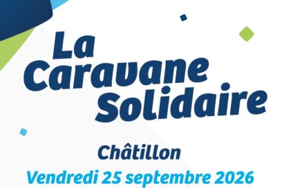 haut d'affiche de la caravane solidaire, à châtillon, le vendredi 25 septembre 2026. Typo bleue. - Agrandir l'image, fenêtre modale