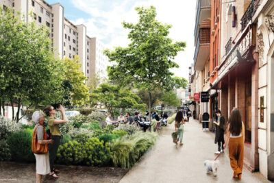 Plan d'architecture du projet de la rue Gabriel Péri avec des arbres pour végétaliser la rue. - Agrandir l'image 2 sur 2, fenêtre modale