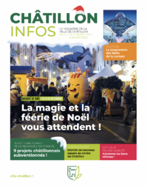 Couverture du n°355 du Châtillon Infos avec en couverture une photo du marché de Noel et de la mascotte de la ville. - Agrandir l'image, fenêtre modale