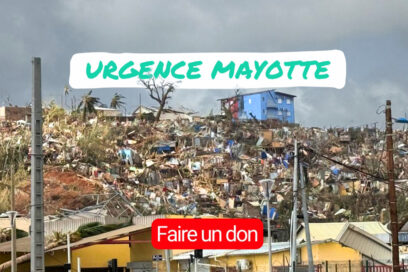Visuel de la Croix-Rouge pour faire un don. Il est écrit "Urgence Mayotte" avec une vu des dégâts sur les habitations. - Agrandir l'image, fenêtre modale