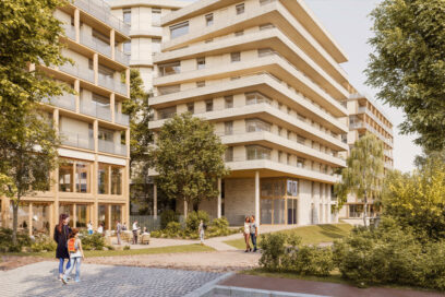 Vue d'un projet privé avec des immeubles et des arbres. - Agrandir l'image, fenêtre modale